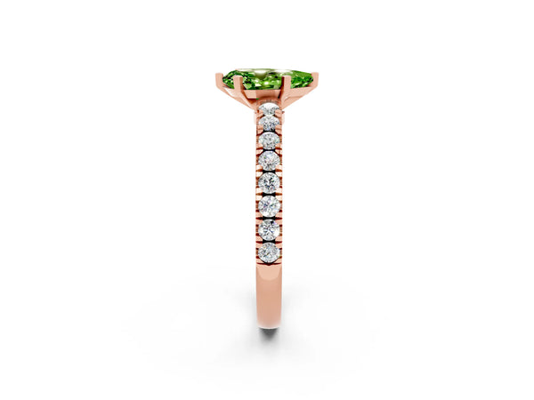 Rose gold Pear Cut Solitaire Peridot with Pavé Band and Four-Prong Setting