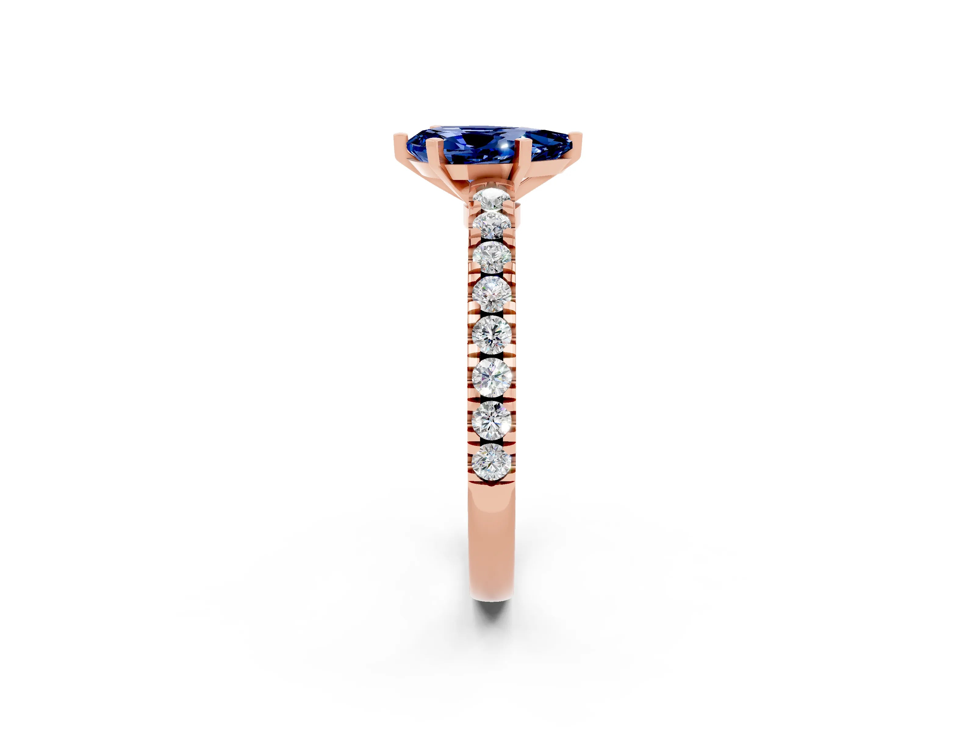 Rose gold Pear Cut Solitaire Diamond with Pavé Band and Four-Prong Setting_2