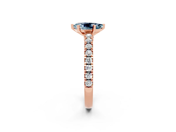 Rose gold Pear Cut Solitaire Aquamarine with Pavé Band and Four-Prong Setting