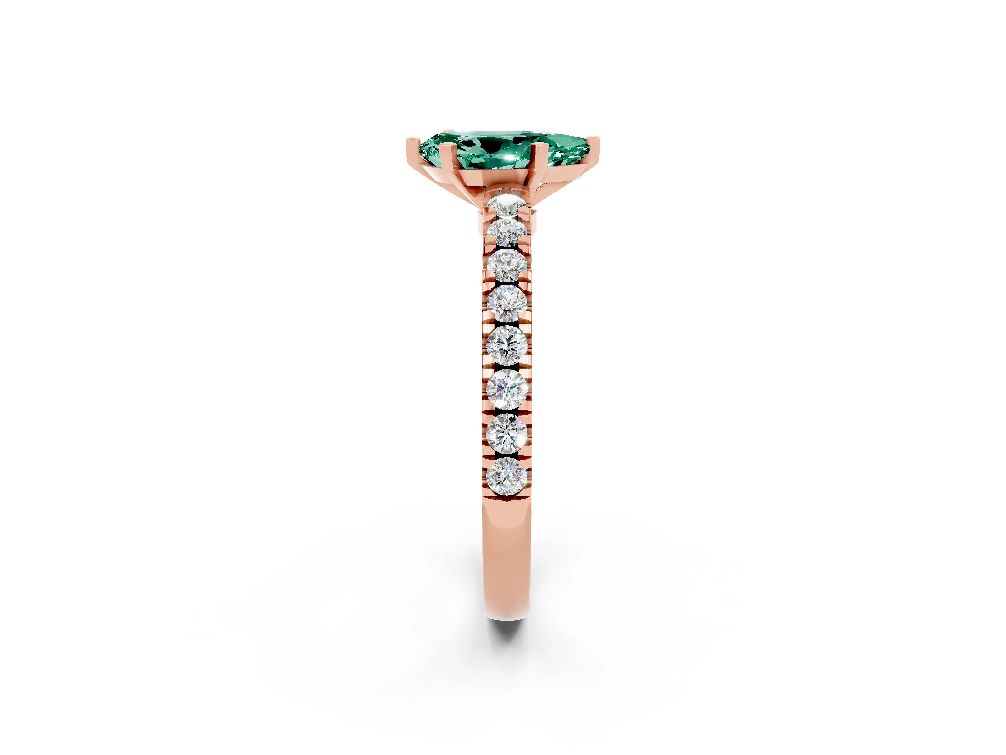 Rose gold Pear Cut Solitaire Diamond with Pavé Band and Four-Prong Setting_2