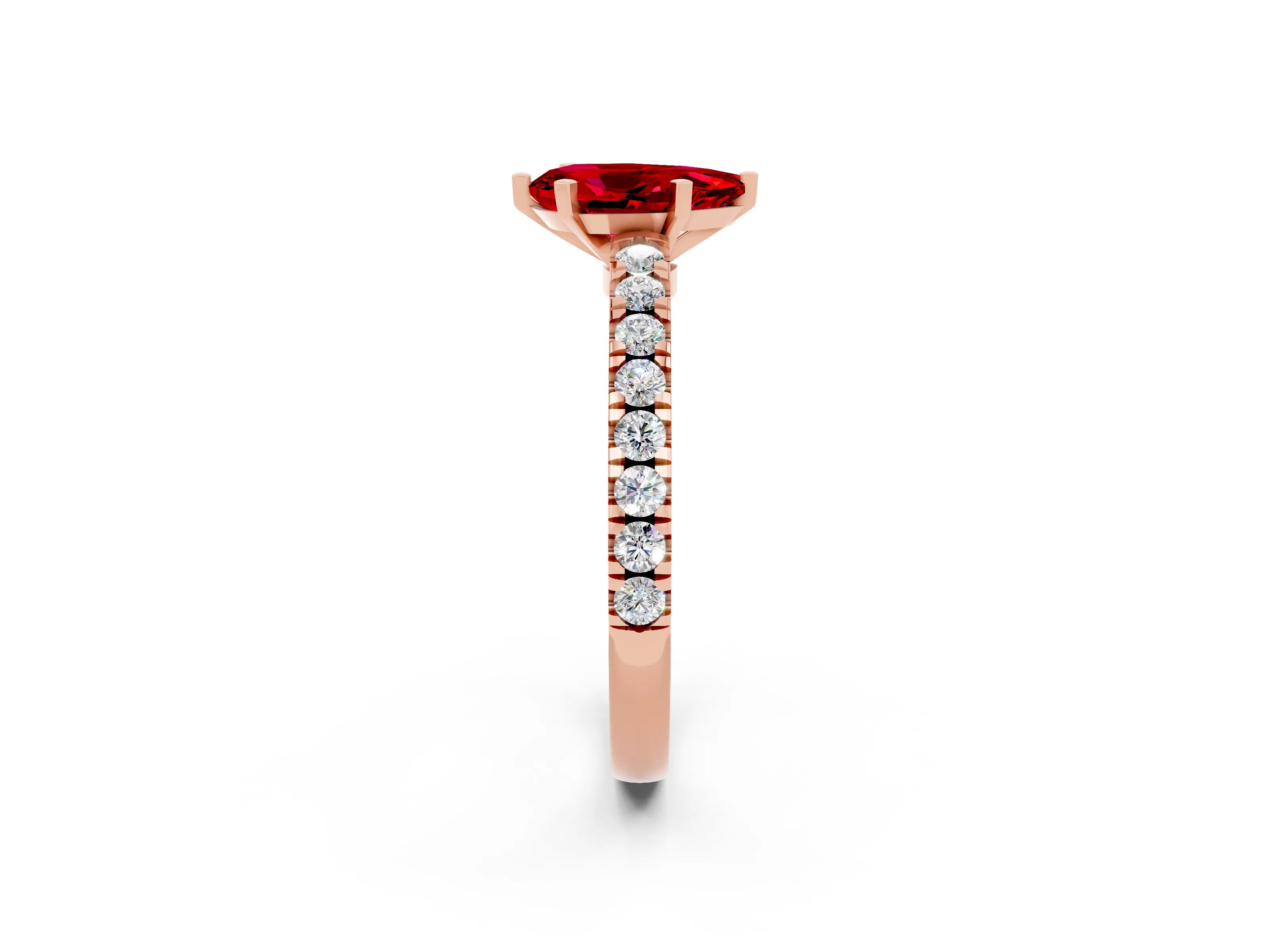 Rose gold Pear Cut Solitaire Diamond with Pavé Band and Four-Prong Setting_2