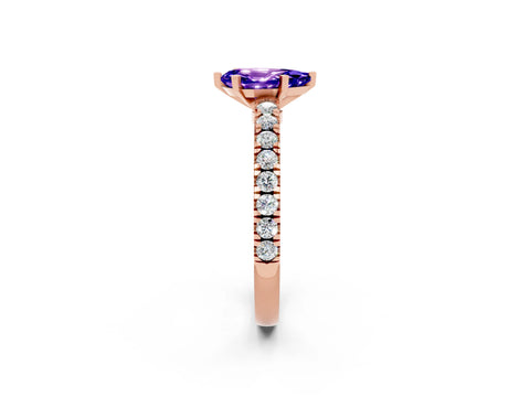 Rose gold Pear Cut Solitaire Diamond with Pavé Band and Four-Prong Setting_2