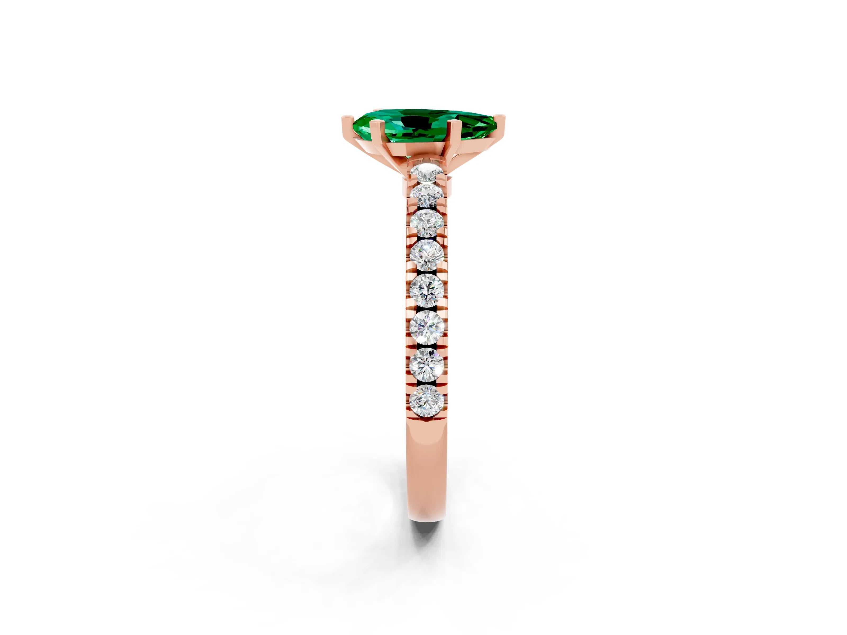 Rose gold Pear Cut Solitaire Diamond with Pavé Band and Four-Prong Setting_2