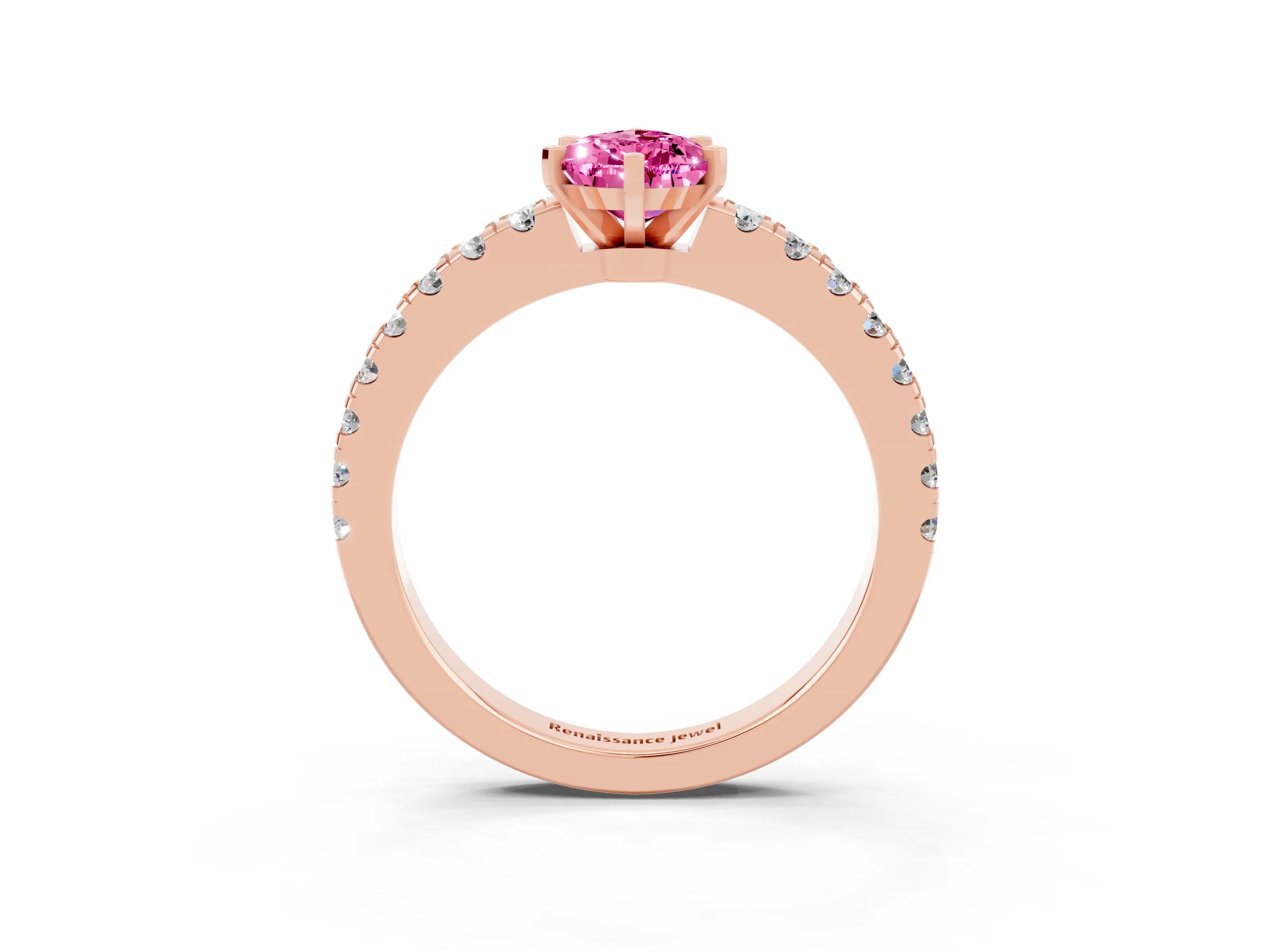 Rose gold Pear Cut Solitaire Diamond with Pavé Band and Four-Prong Setting_3