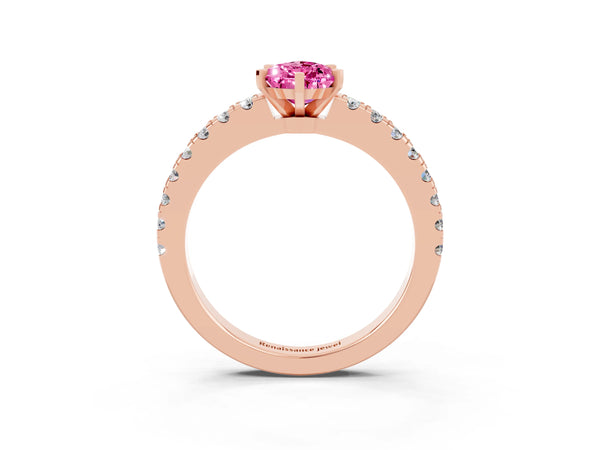 Rose gold Pear Cut Solitaire Pink Sapphire with Pavé Band and Four-Prong Setting