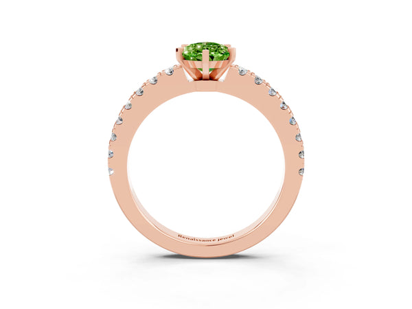 Rose gold Pear Cut Solitaire Peridot with Pavé Band and Four-Prong Setting