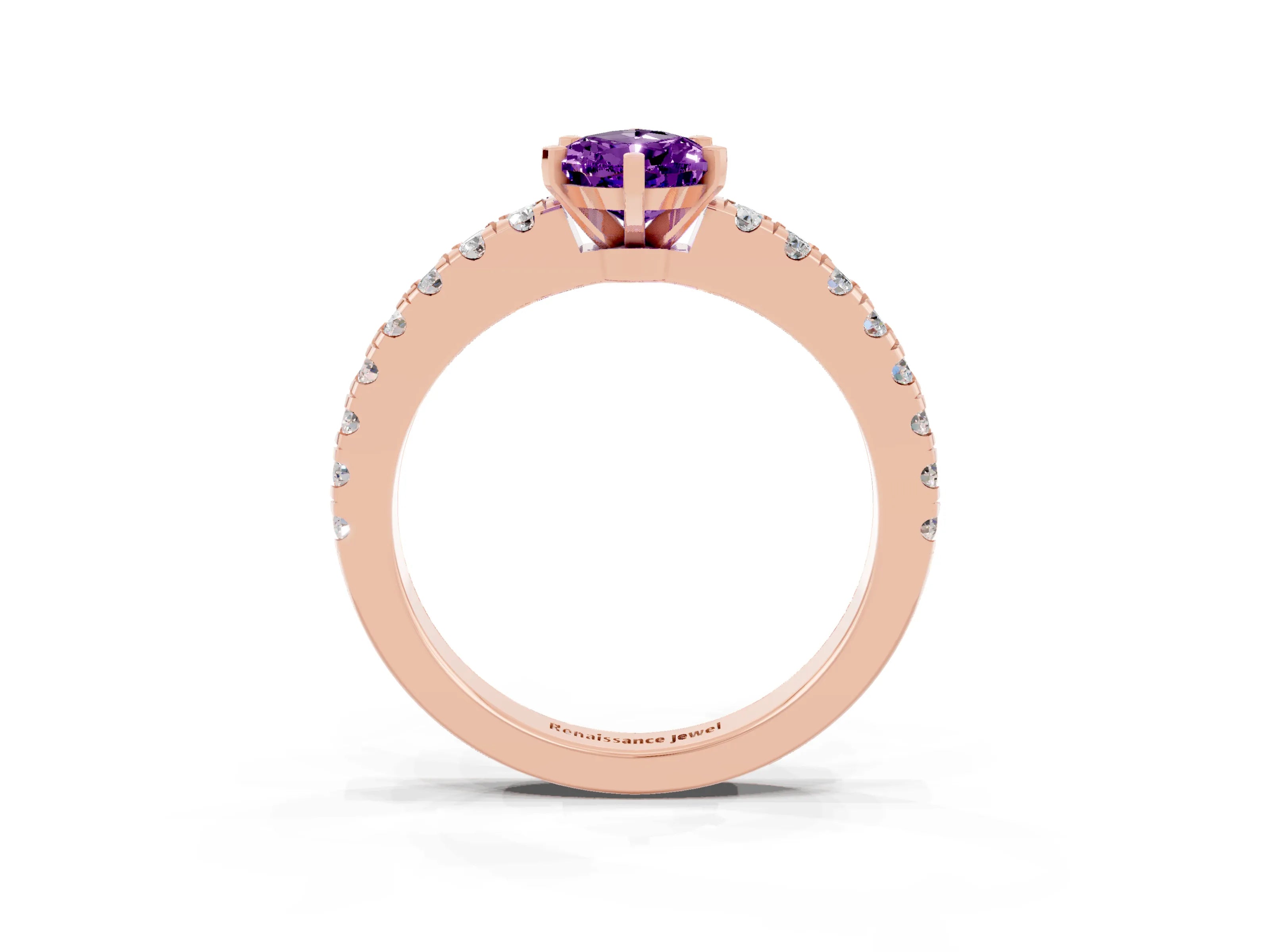 Rose gold Pear Cut Solitaire Diamond with Pavé Band and Four-Prong Setting_3