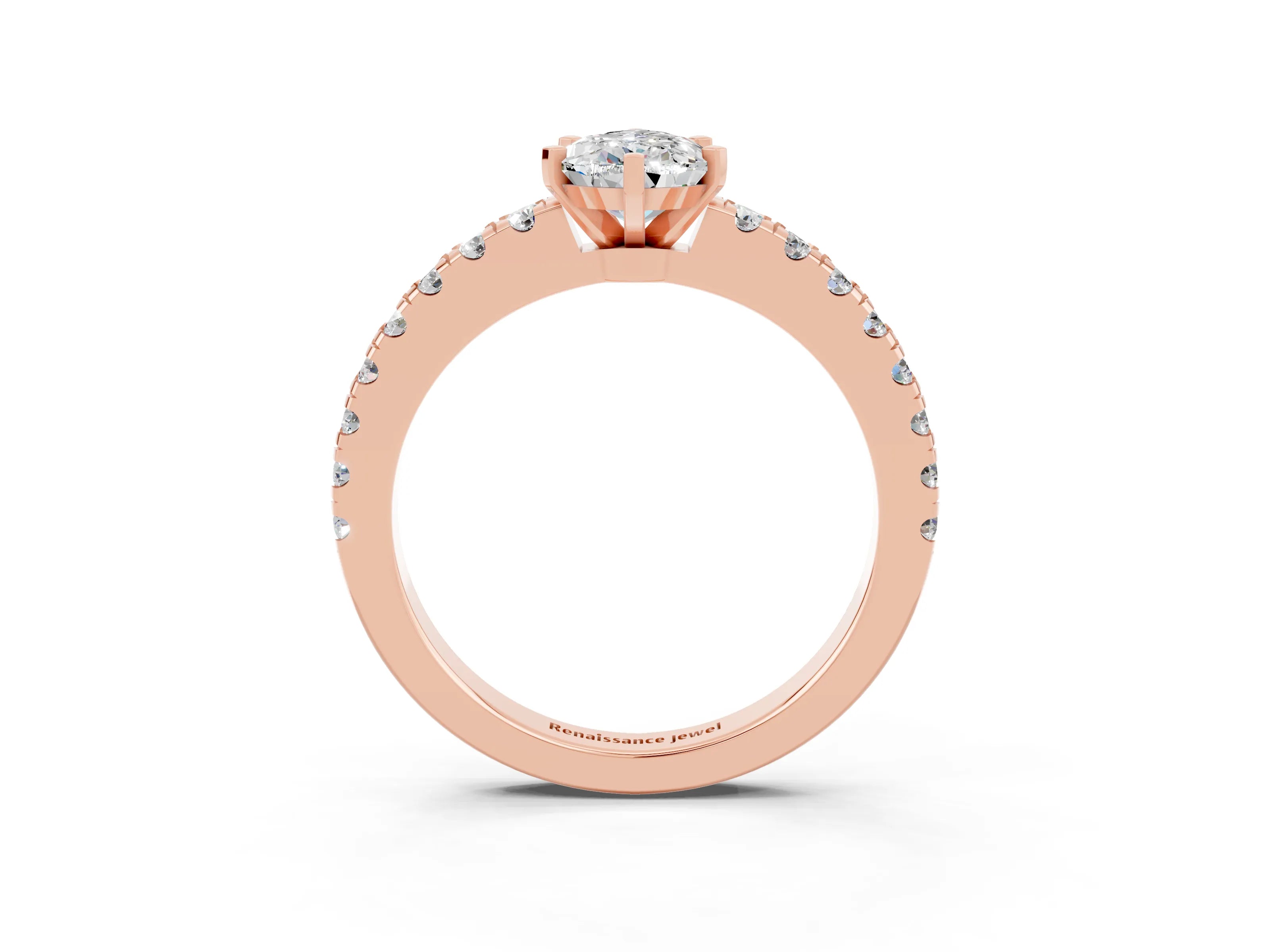 Rose gold Pear Cut Solitaire Diamond with Pavé Band and Four-Prong Setting_3