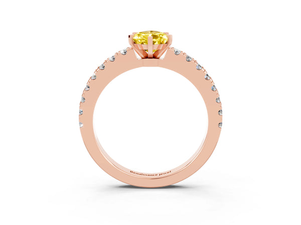 Rose gold Pear Cut Solitaire Yellow Sapphire with Pavé Band and Four-Prong Setting