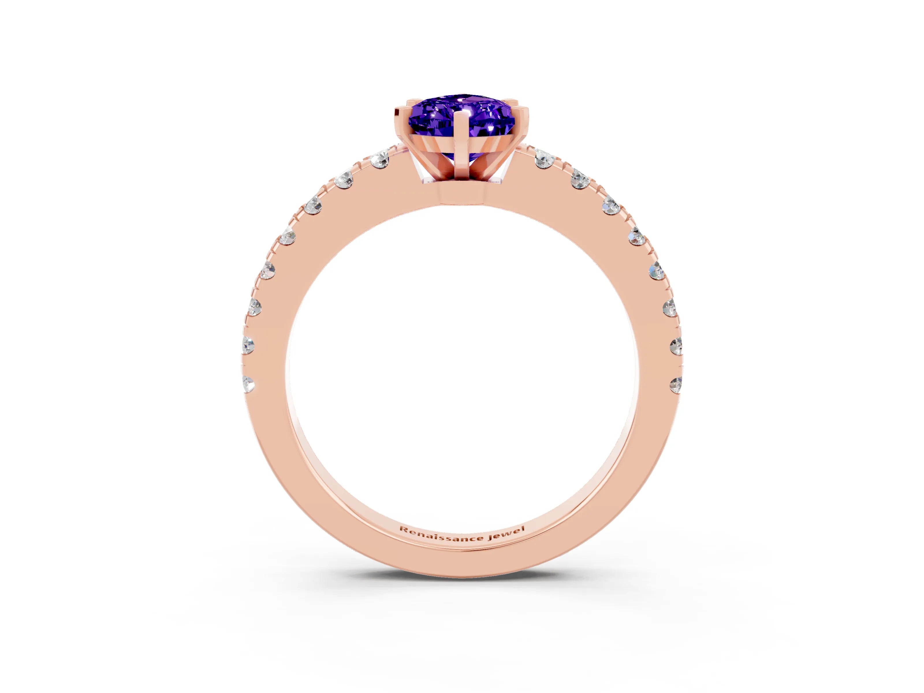 Rose gold Pear Cut Solitaire Diamond with Pavé Band and Four-Prong Setting_3