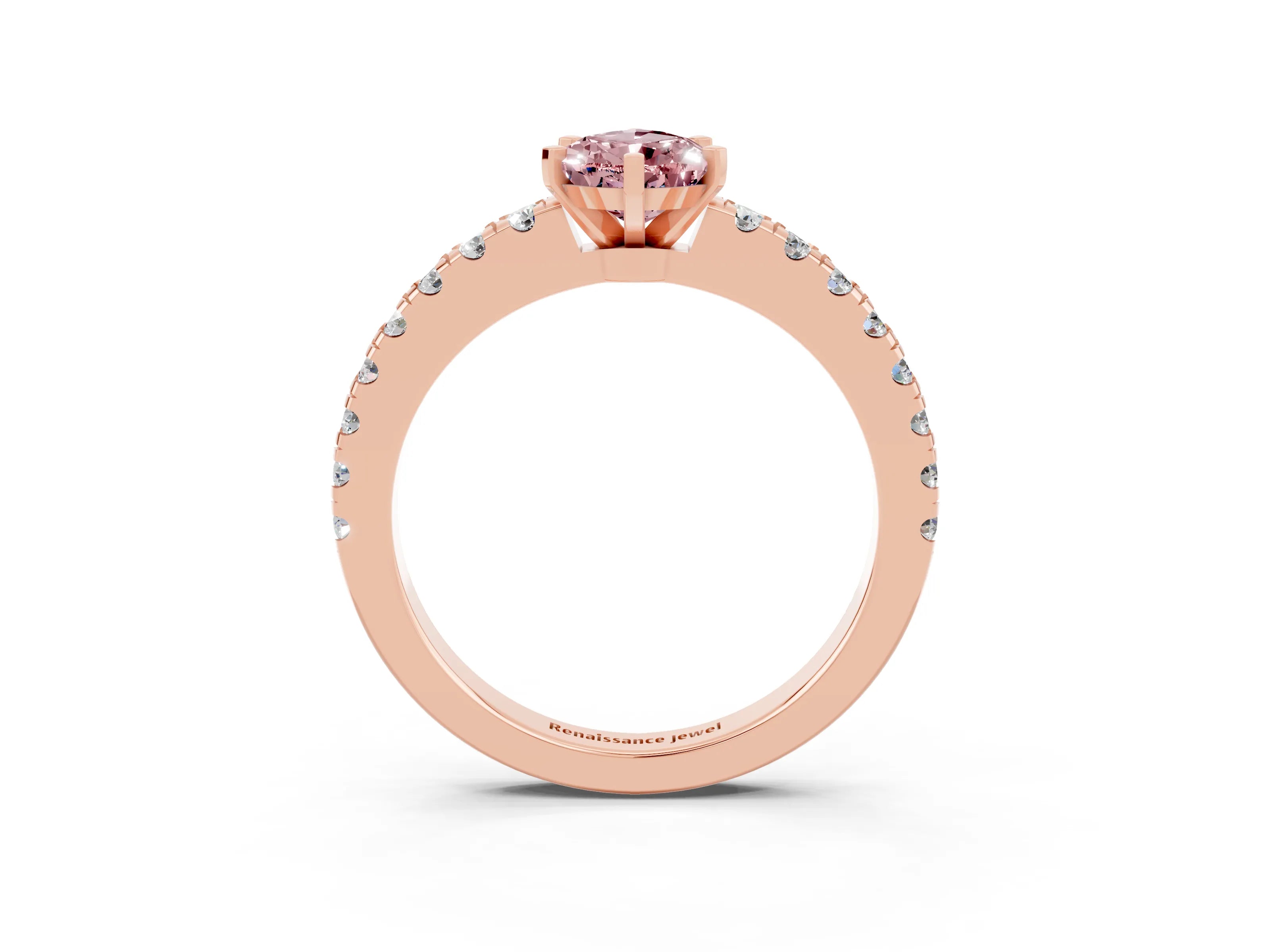 Rose gold Pear Cut Solitaire Diamond with Pavé Band and Four-Prong Setting_3