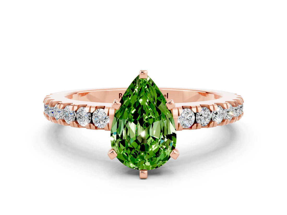 Rose gold Pear Cut Solitaire Diamond with Pavé Band and Four-Prong Setting