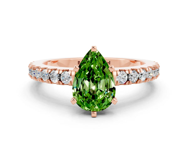 Rose gold Pear Cut Solitaire Peridot with Pavé Band and Four-Prong Setting