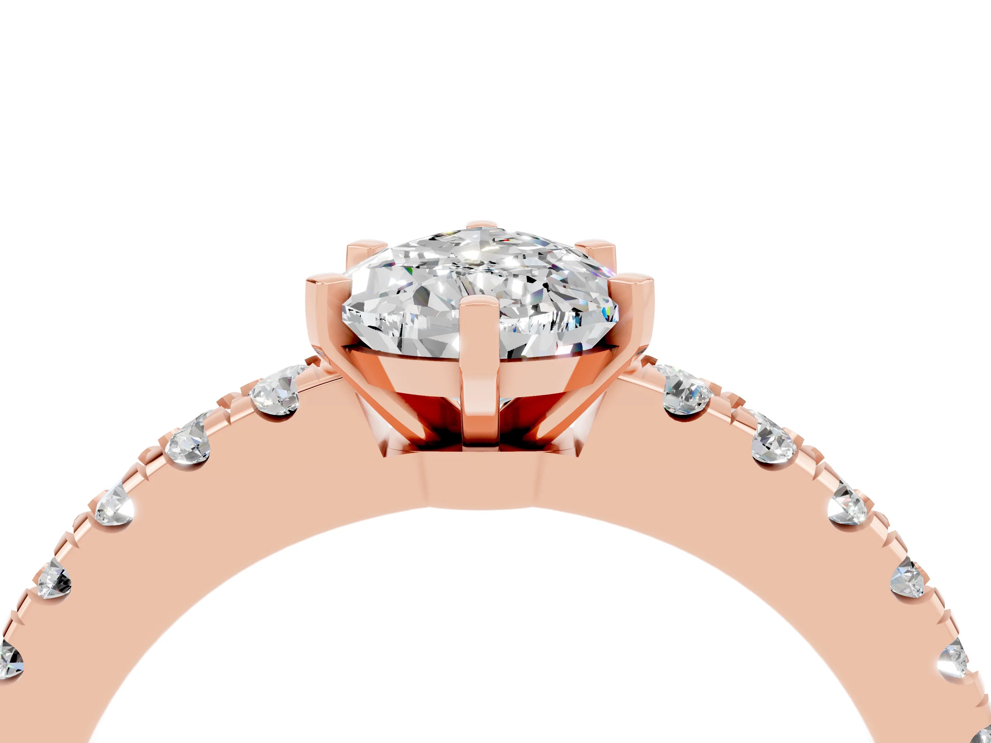 Rose gold Pear Cut Solitaire Diamond with Pavé Band and Four-Prong Setting_4
