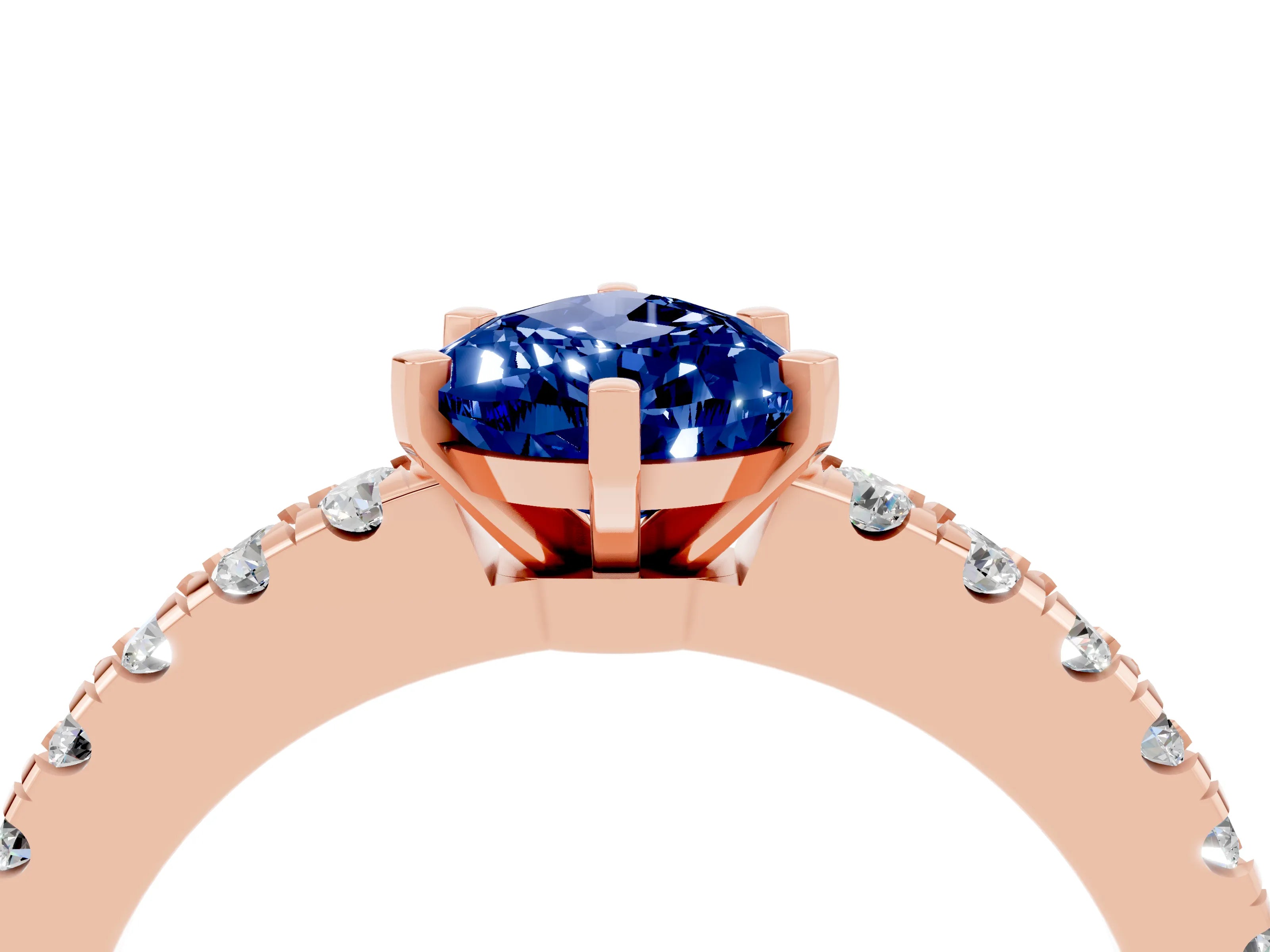 Rose gold Pear Cut Solitaire Diamond with Pavé Band and Four-Prong Setting_4