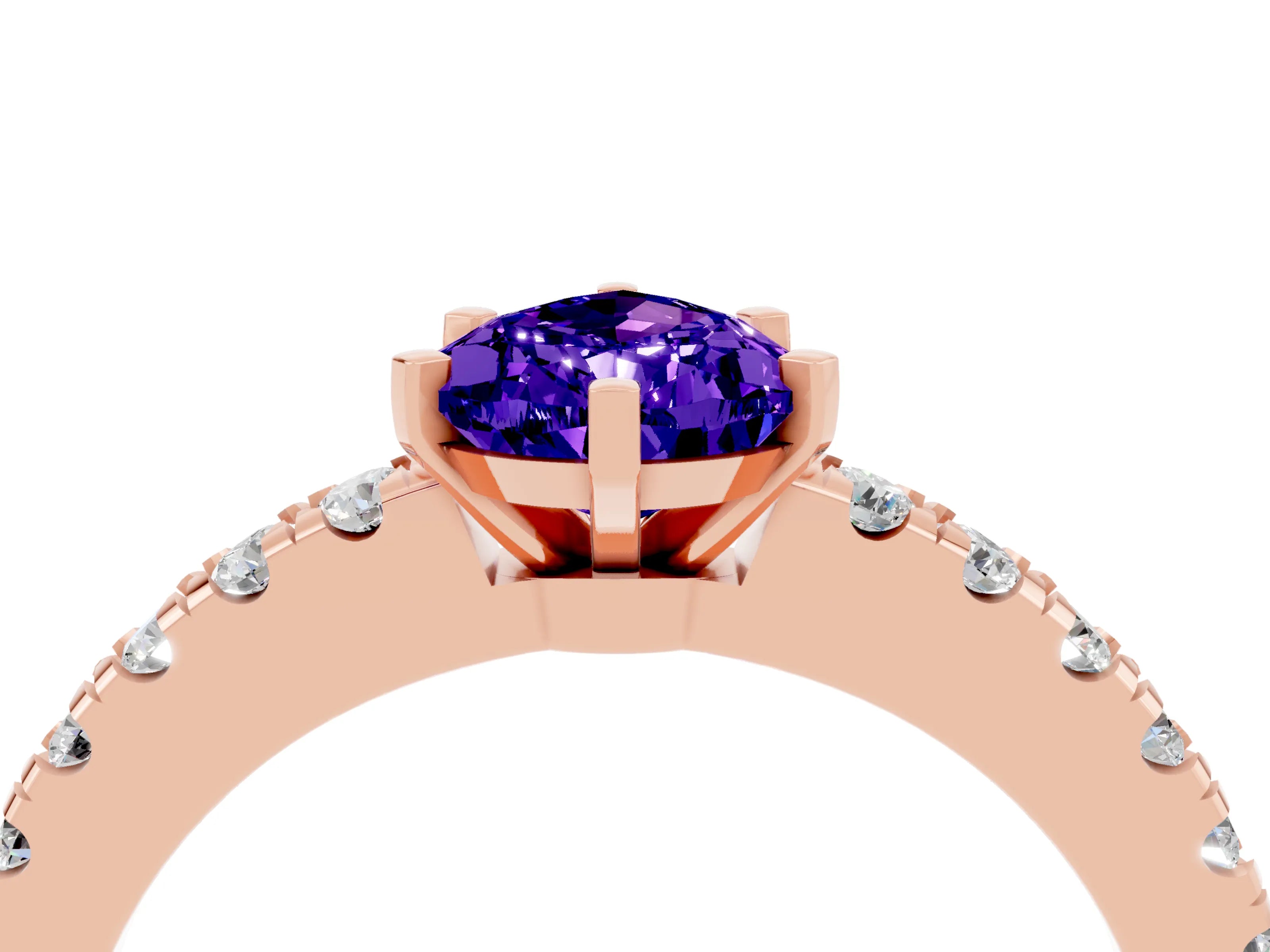 Rose gold Pear Cut Solitaire Diamond with Pavé Band and Four-Prong Setting_4