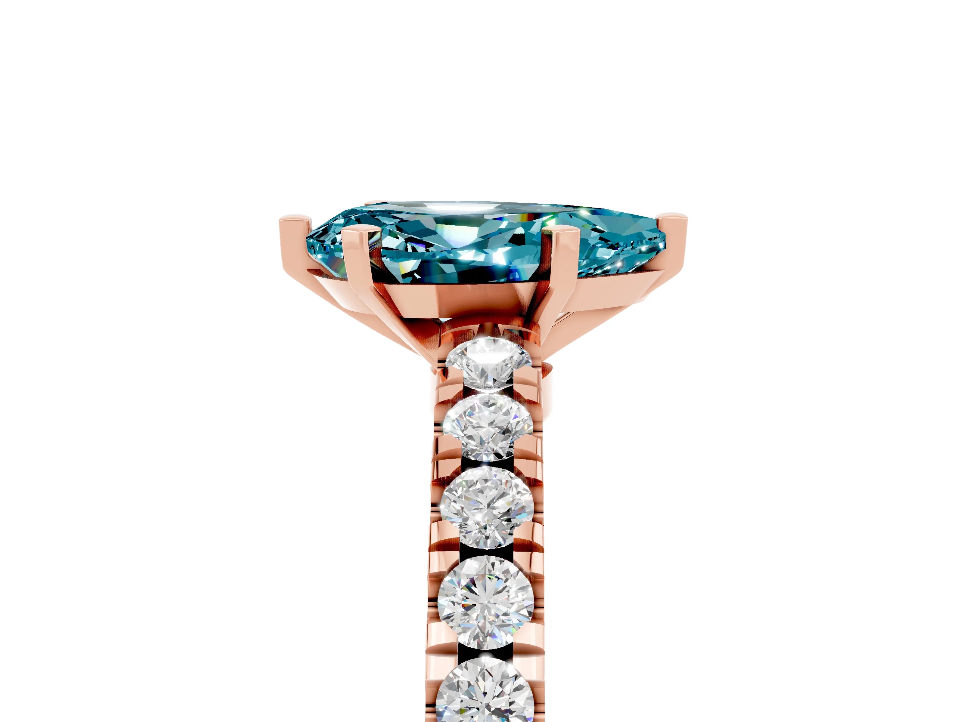 Rose gold Pear Cut Solitaire Diamond with Pavé Band and Four-Prong Setting_5