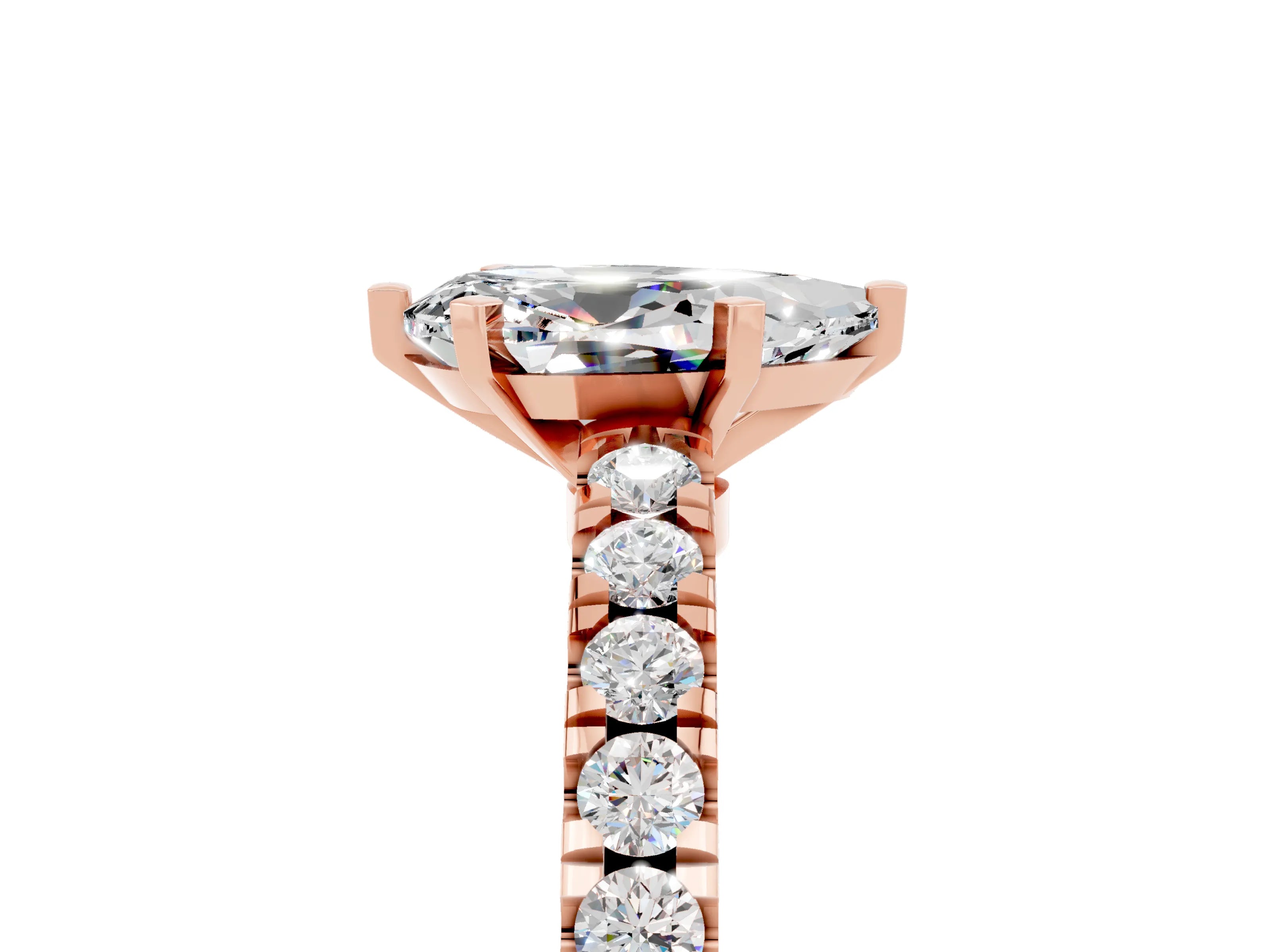 Rose gold Pear Cut Solitaire Diamond with Pavé Band and Four-Prong Setting_5