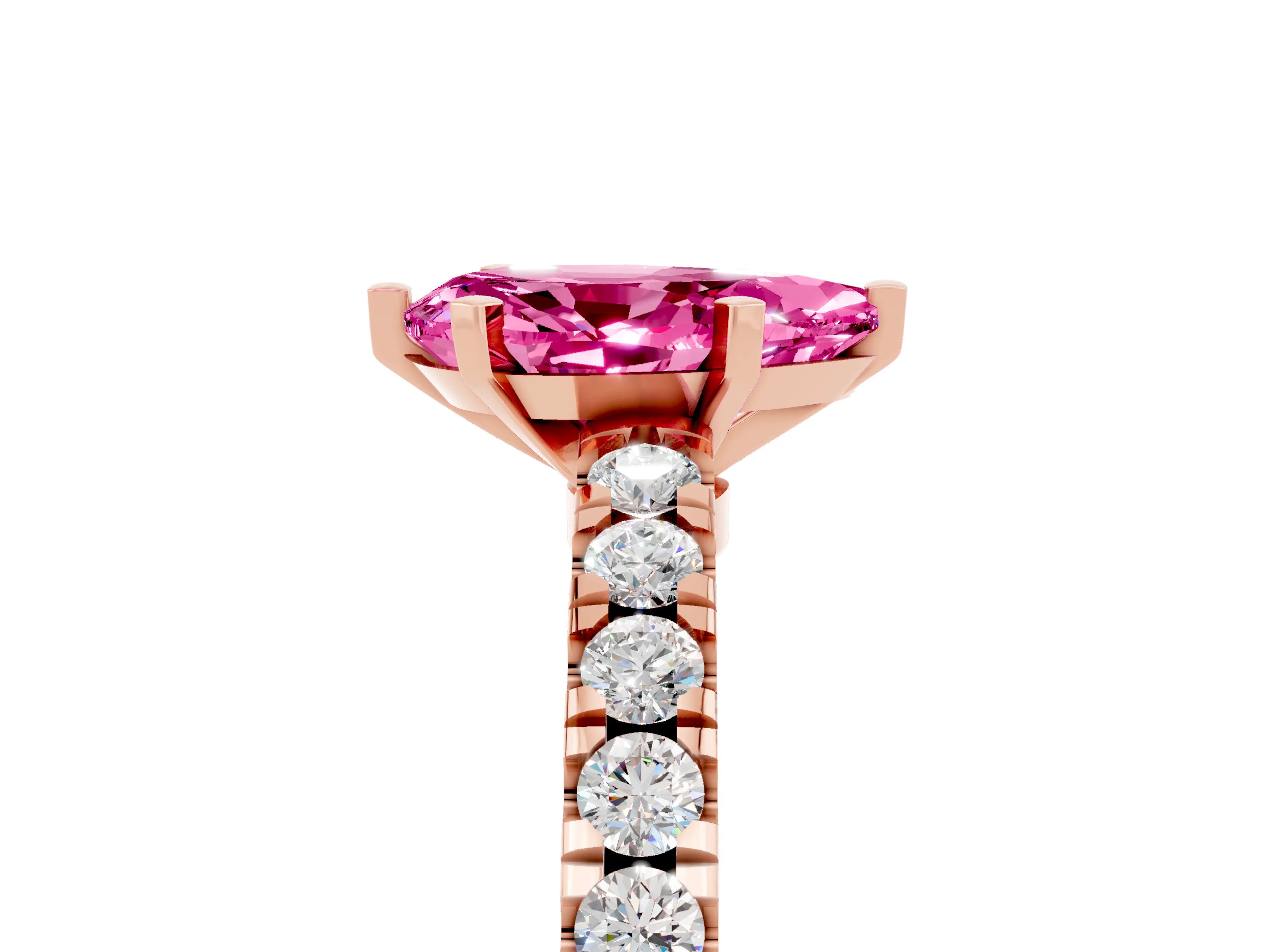 Rose gold Pear Cut Solitaire Diamond with Pavé Band and Four-Prong Setting_5