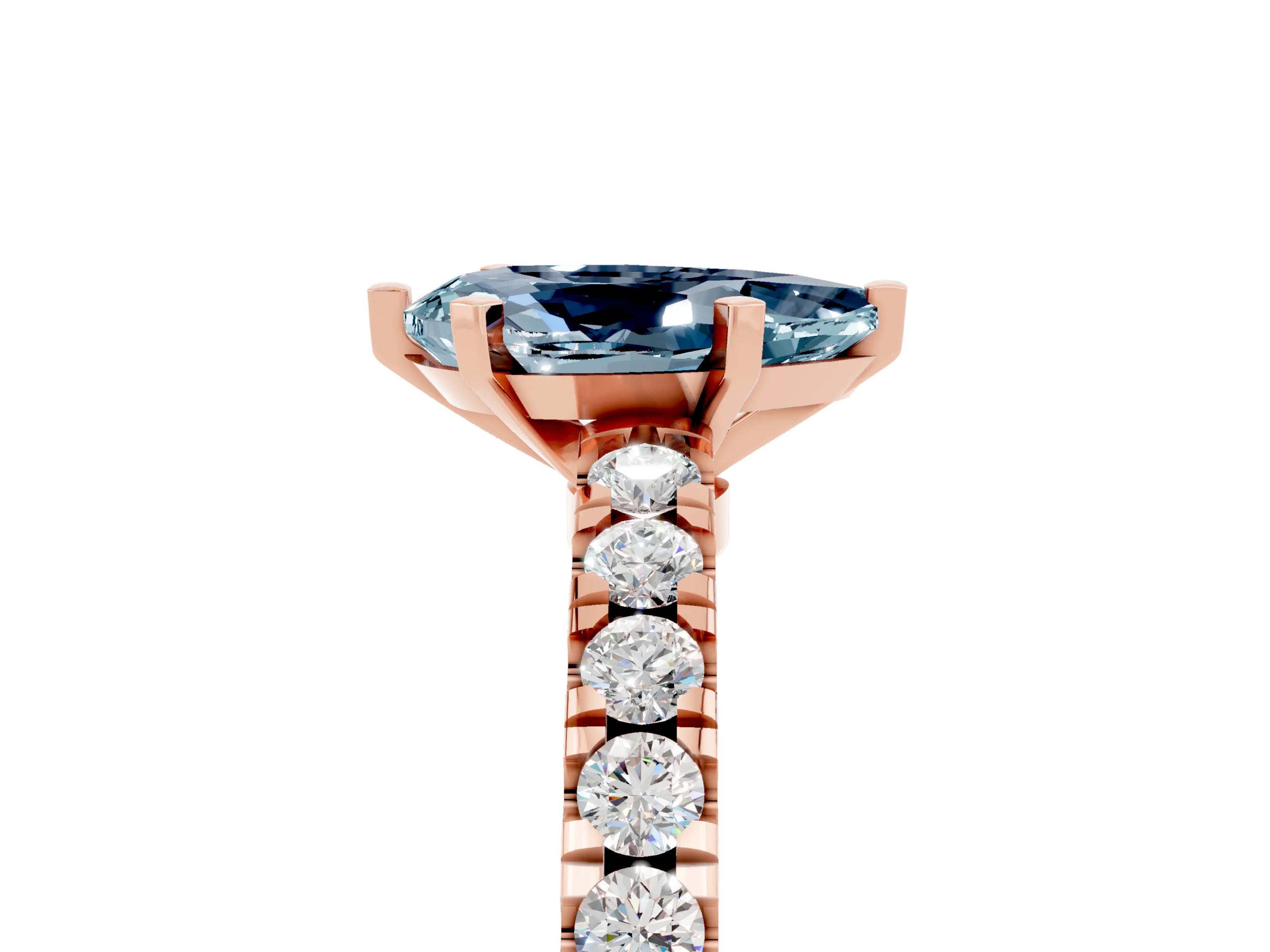 Rose gold Pear Cut Solitaire Diamond with Pavé Band and Four-Prong Setting_5