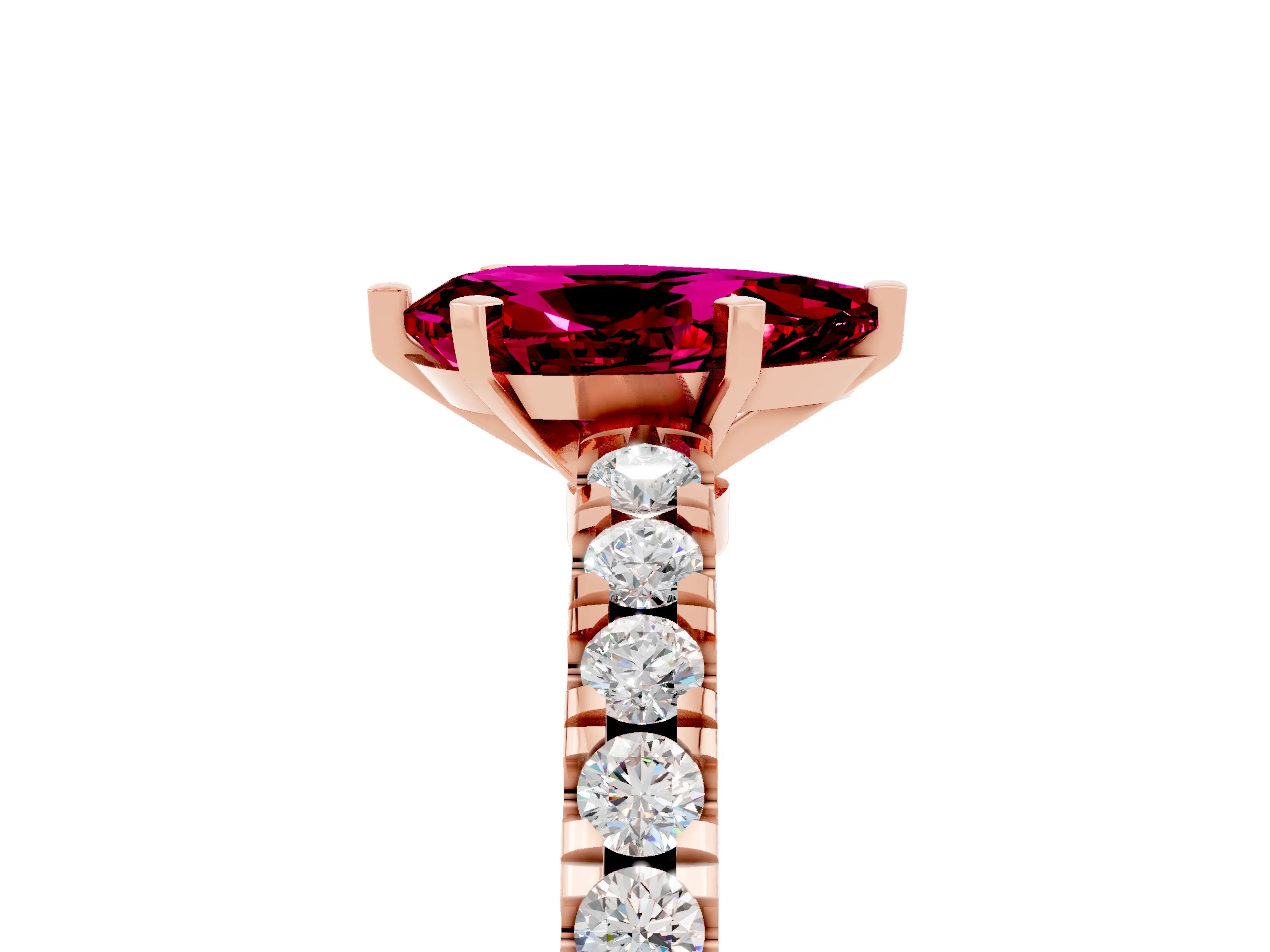 Rose gold Pear Cut Solitaire Diamond with Pavé Band and Four-Prong Setting_5