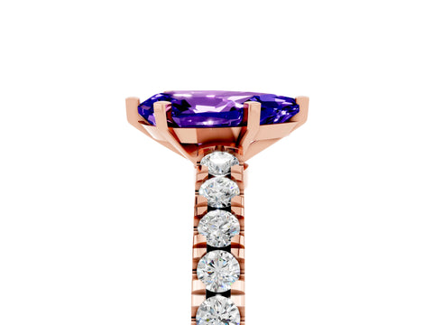 Rose gold Pear Cut Solitaire Diamond with Pavé Band and Four-Prong Setting_5
