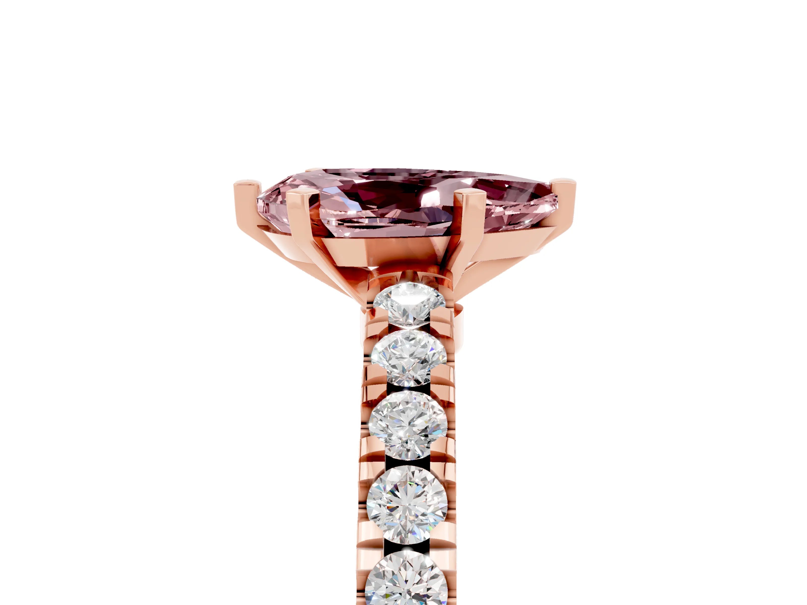 Rose gold Pear Cut Solitaire Diamond with Pavé Band and Four-Prong Setting_5