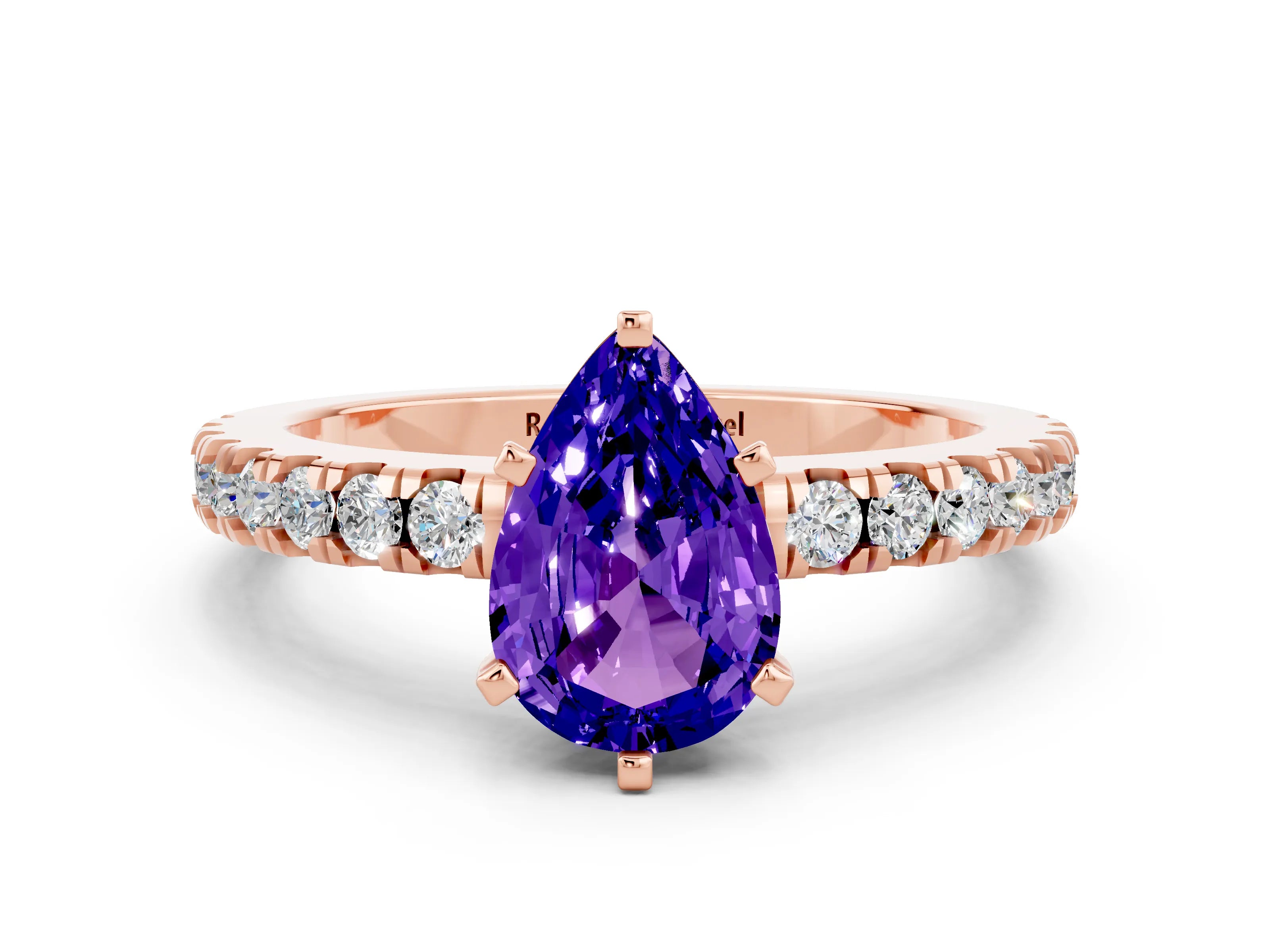 Rose gold Pear Cut Solitaire Diamond with Pavé Band and Four-Prong Setting