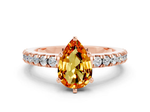 Rose gold Pear Cut Solitaire Diamond with Pavé Band and Four-Prong Setting