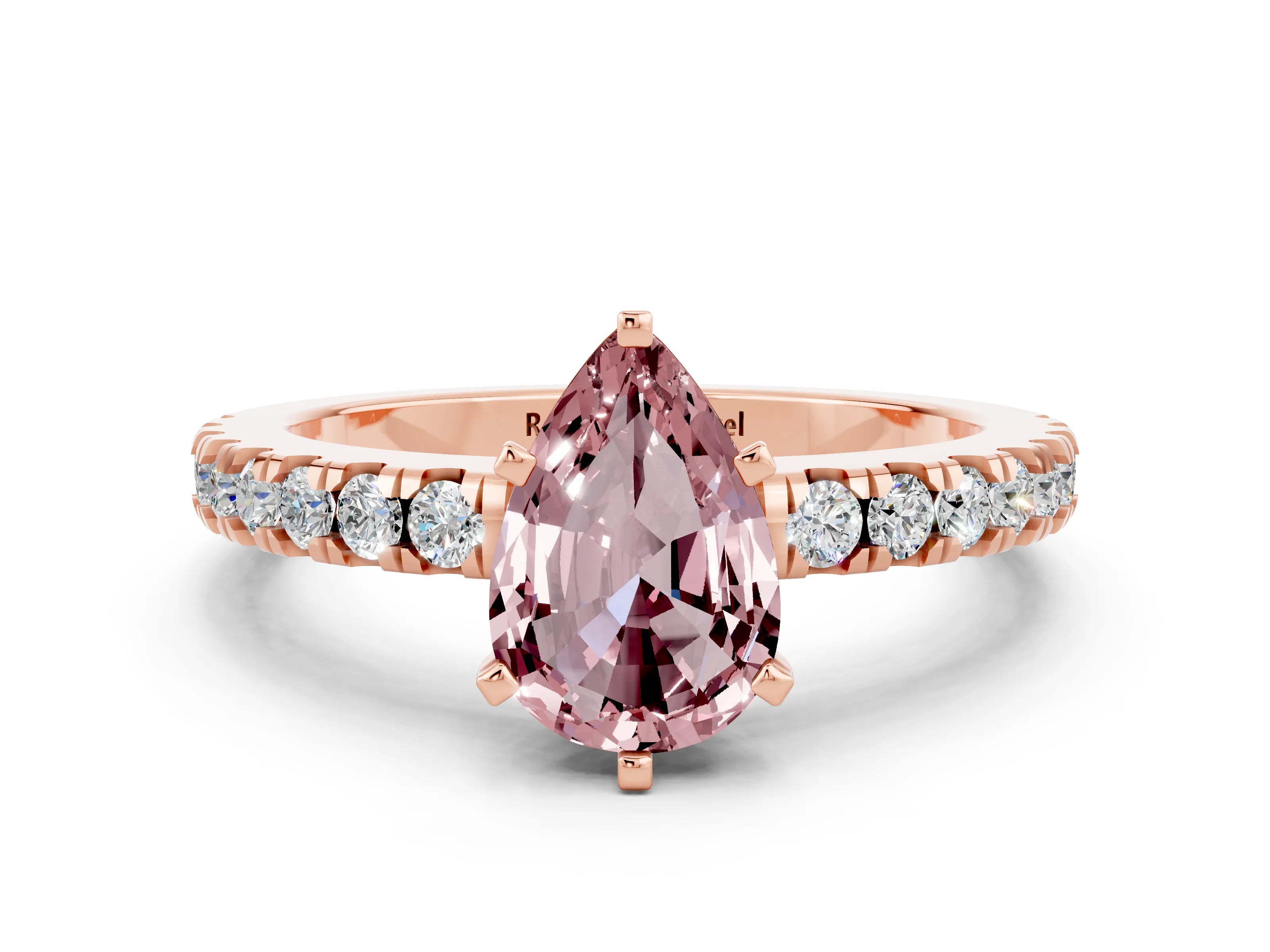 Rose gold Pear Cut Solitaire Diamond with Pavé Band and Four-Prong Setting