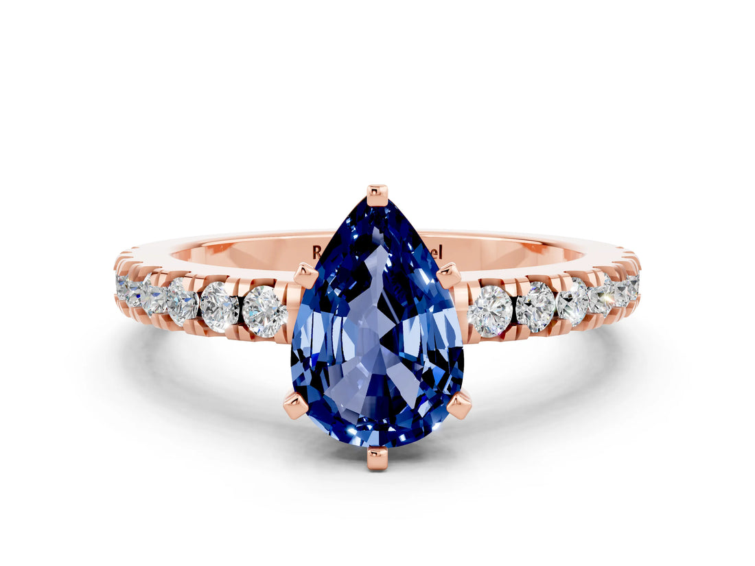 Rose gold Pear Cut Solitaire Diamond with Pavé Band and Four-Prong Setting