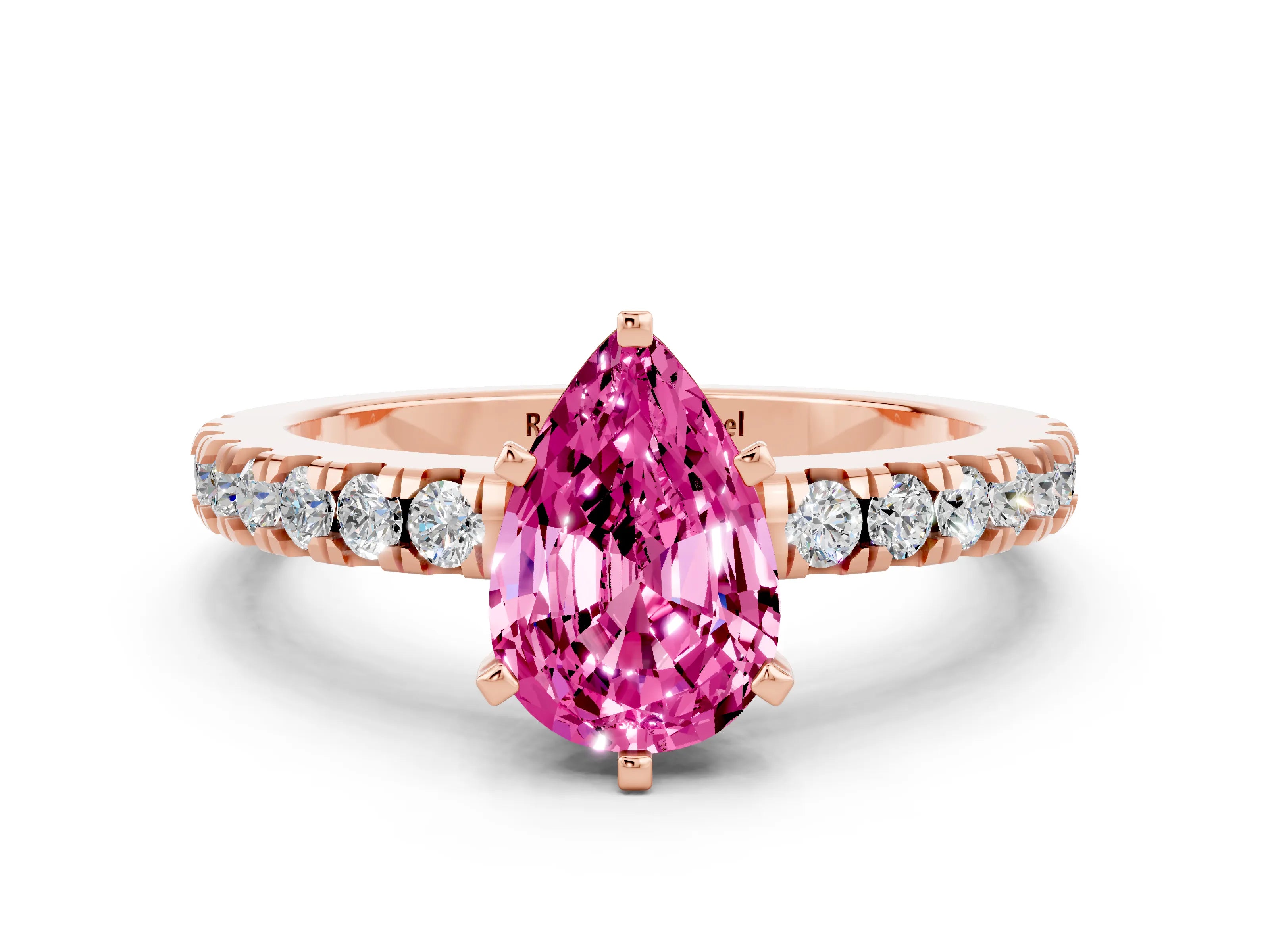 Rose gold Pear Cut Solitaire Diamond with Pavé Band and Four-Prong Setting