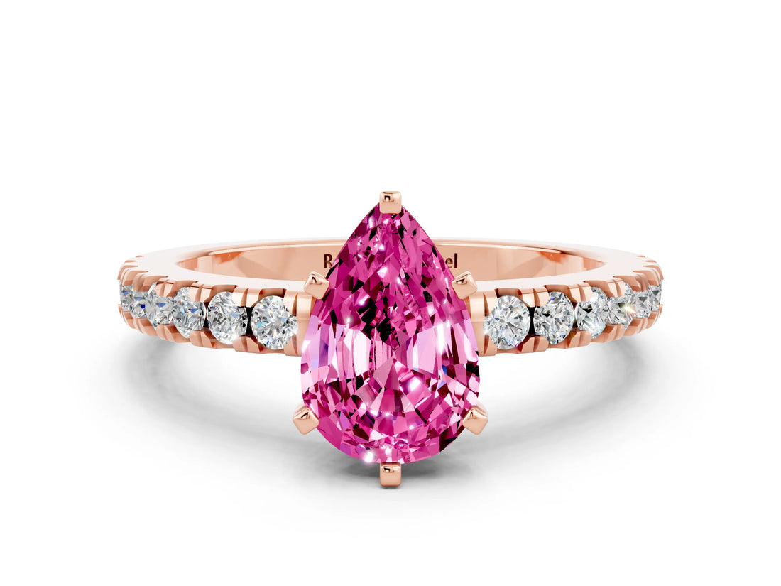 Rose gold Pear Cut Solitaire Diamond with Pavé Band and Four-Prong Setting