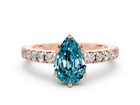 Rose gold Pear Cut Solitaire Diamond with Pavé Band and Four-Prong Setting