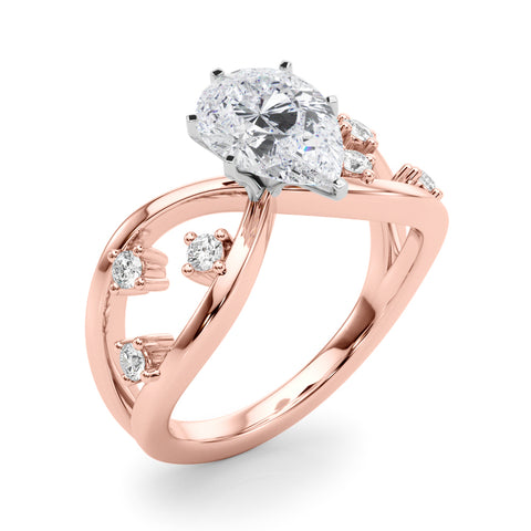 Rose gold Pear Cut Solitaire Diamond with Side Stones on Criss-Cross Band and Four-Prong Setting 1