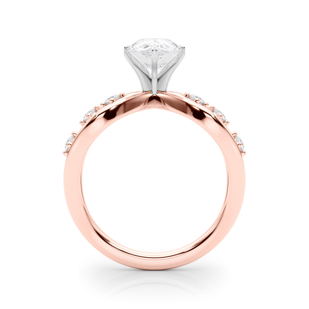 Rose gold Pear Cut Solitaire Diamond with Side Stones on Criss-Cross Band and Four-Prong Setting 2