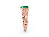 Rose gold Pear Cut Solitaire Emerald Leaf-Inspired Vine Band Ring with Prong Setting_2
