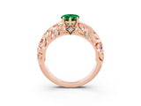 Rose gold Pear Cut Solitaire Emerald Leaf-Inspired Vine Band Ring with Prong Setting_3