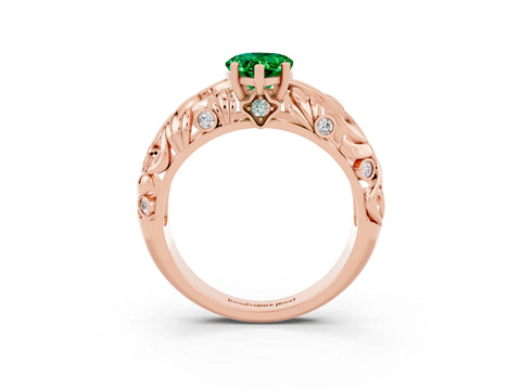 Rose gold Pear Cut Solitaire Emerald Leaf-Inspired Vine Band Ring with Prong Setting_3