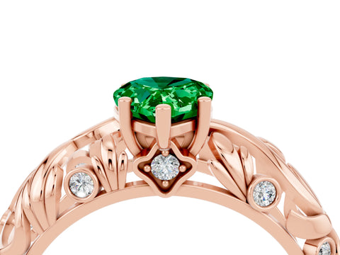 Rose gold Pear Cut Solitaire Emerald Leaf-Inspired Vine Band Ring with Prong Setting_4