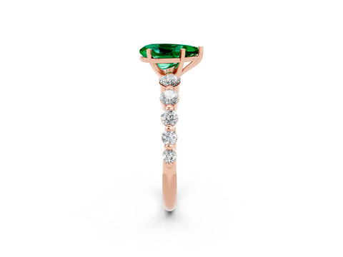 Rose gold Pear Cut Solitaire Emerald Ring with Pave Band and Four-Prong Setting_2