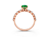 Rose gold Pear Cut Solitaire Emerald Ring with Pave Band and Four-Prong Setting_3