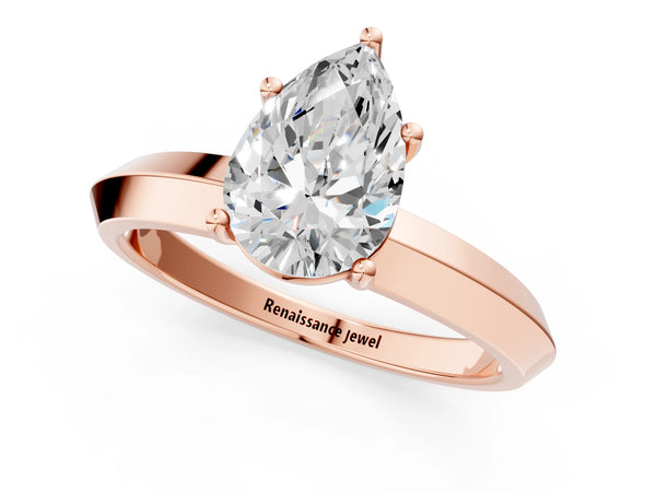 Rose gold Pear Cut Solitaire Engagement Ring with Flat Band and Four-Prong Setting