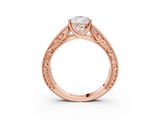 Rose gold Pear Cut Solitaire Engraved Band with Four-Prong Setting_65