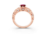 Rose gold Pear Cut Solitaire Garnet Leaf-Inspired Vine Band Ring with Prong Setting_3