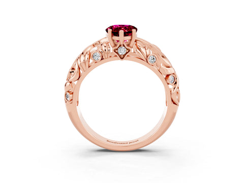 Rose gold Pear Cut Solitaire Garnet Leaf-Inspired Vine Band Ring with Prong Setting_3
