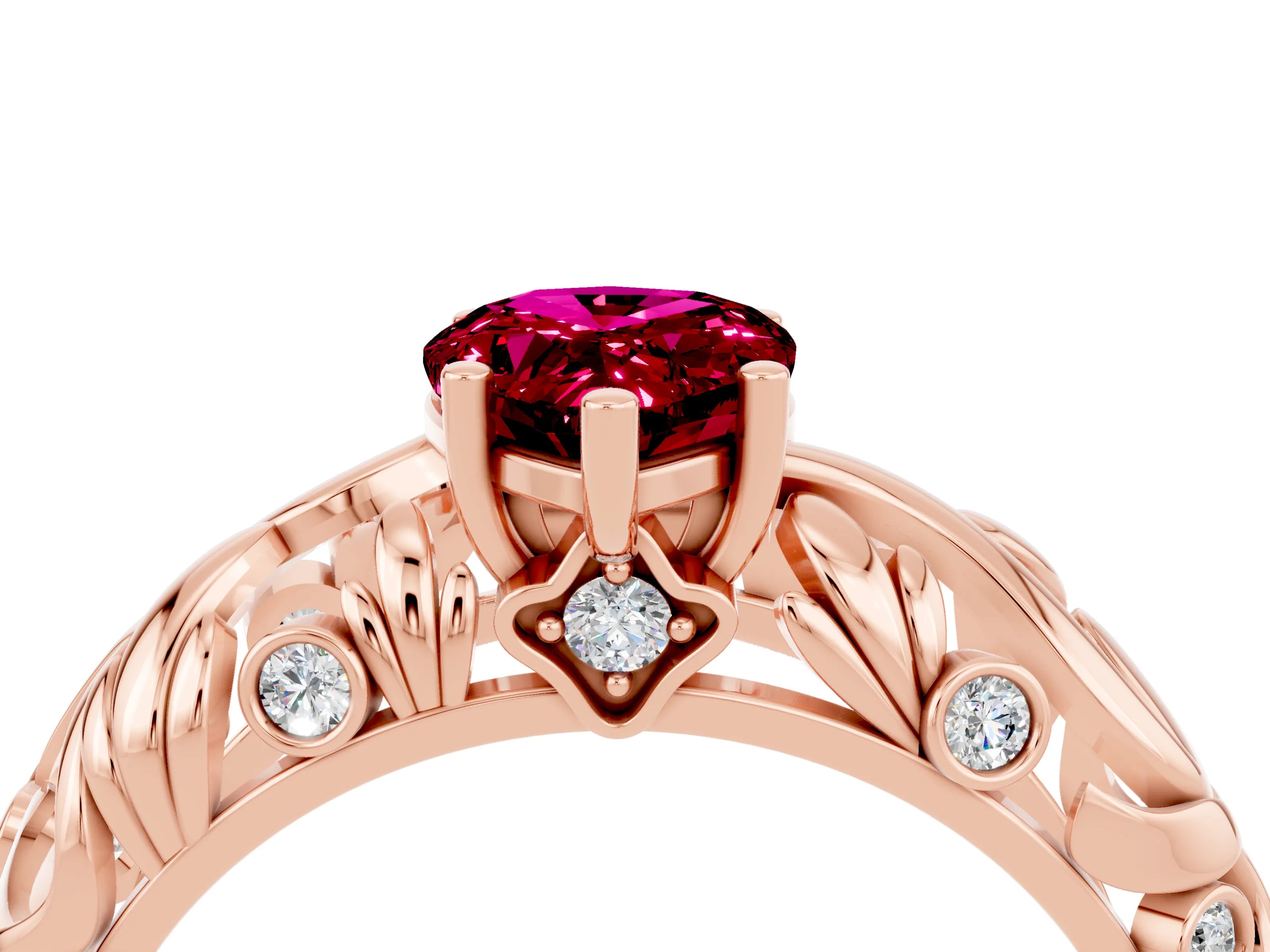 Rose gold Pear Cut Solitaire Garnet Leaf-Inspired Vine Band Ring with Prong Setting_4