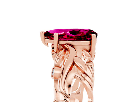 Rose gold Pear Cut Solitaire Garnet Leaf-Inspired Vine Band Ring with Prong Setting_5