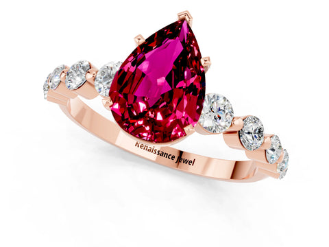 Rose gold Pear Cut Solitaire Garnet Ring with Pave Band and Four-Prong Setting_1