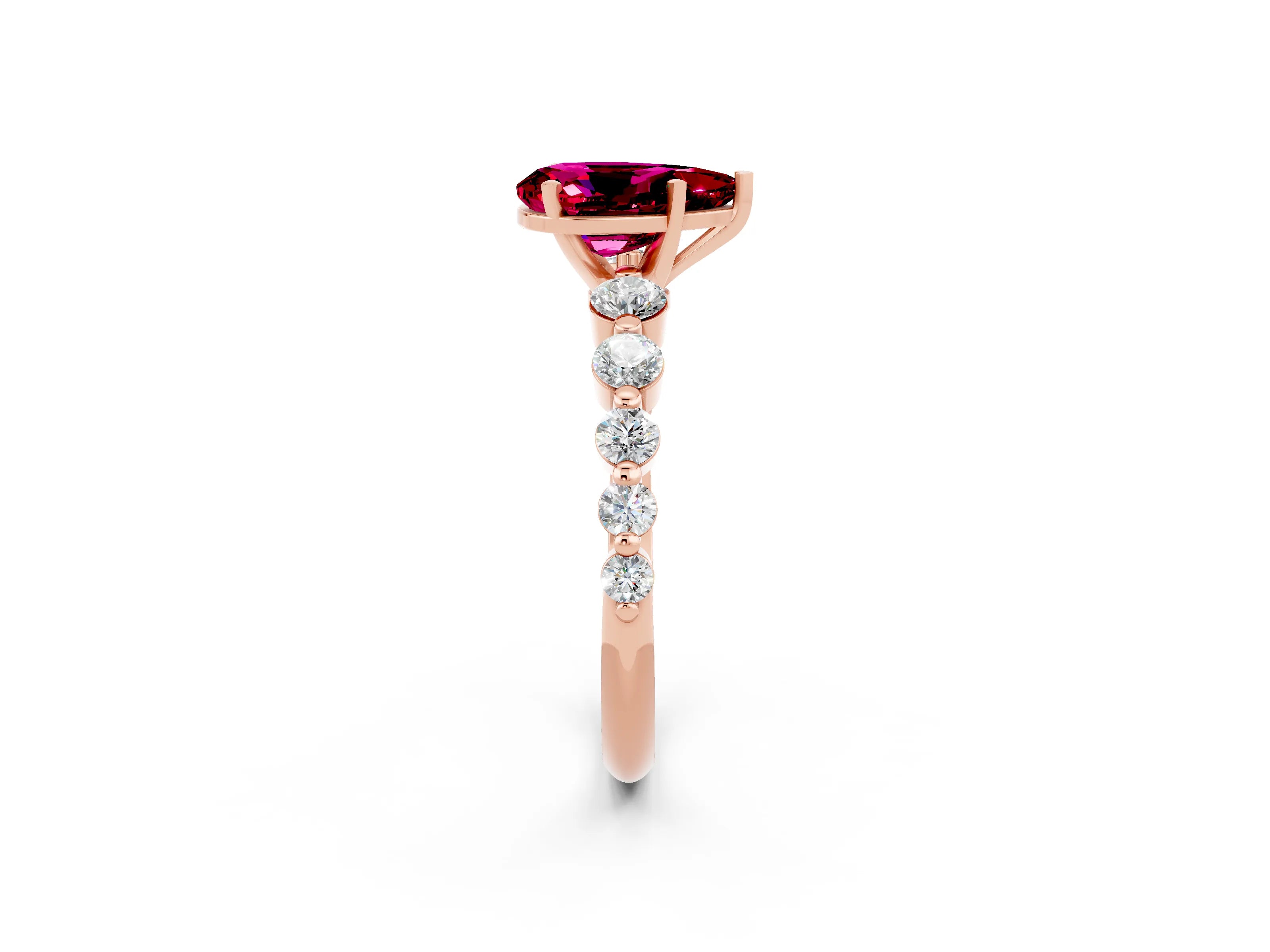 Rose gold Pear Cut Solitaire Garnet Ring with Pave Band and Four-Prong Setting_2